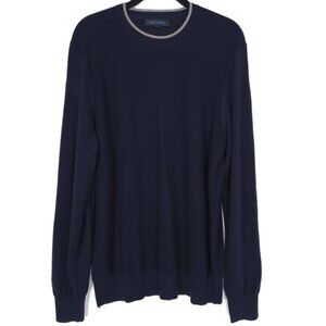 PATRICK ASSARAF 100% EXTRAFINE MERINO WOOL Size MEDIUM Crew Navy Blue Sweater